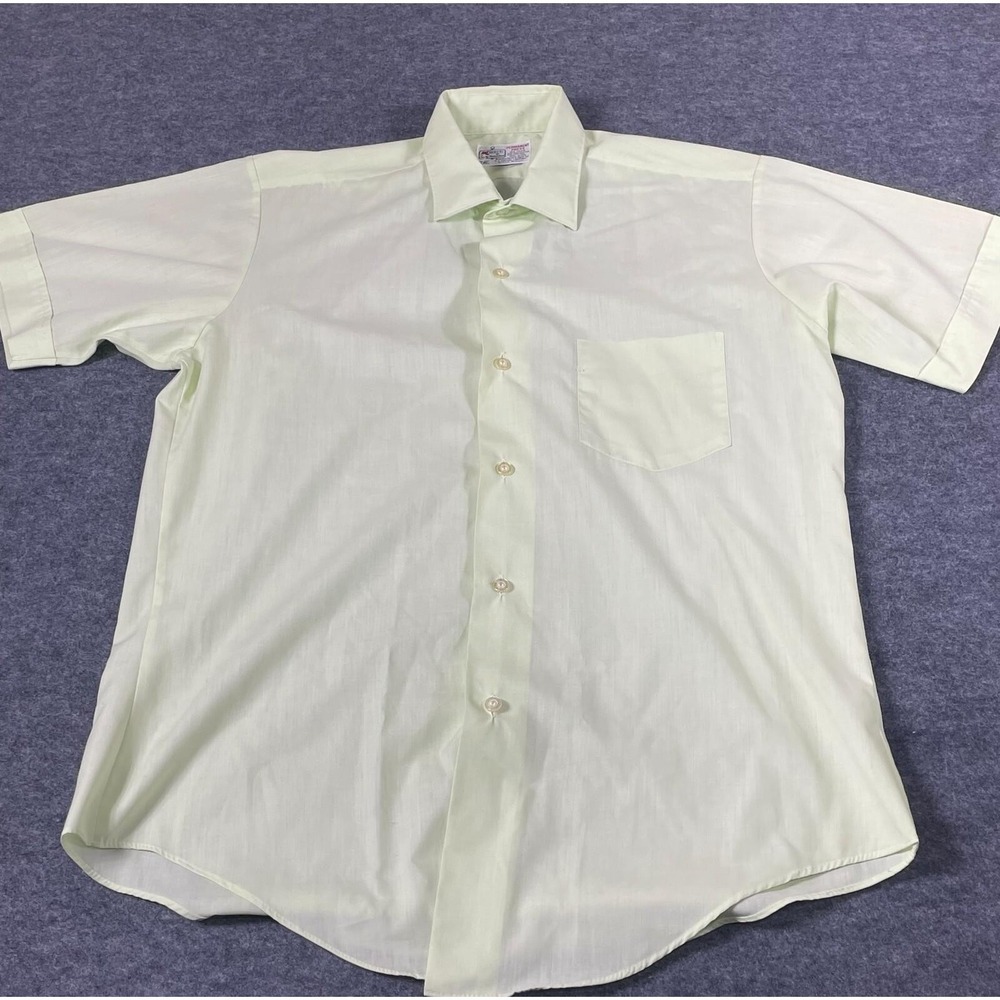 Kmart Shirt Mens 15 Medium Green Short Sleeve Button Up True Vintage 60s Retro